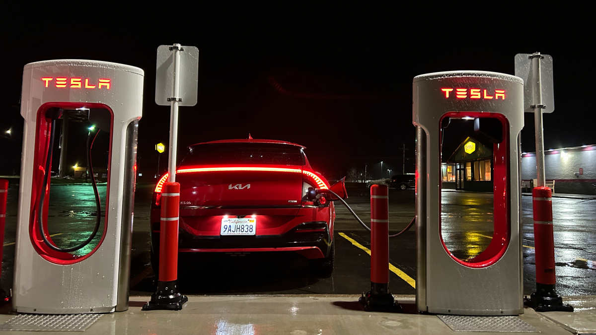 Kia EV6 at Tesla Charging Station